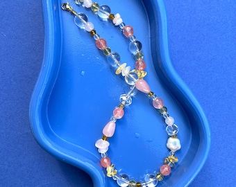 Handmade Glass Bead Necklace: Quartz, Citrine, Pearl, Jade