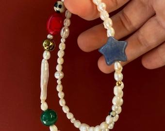 Milky Way Necklace | Freshwater Pearl Gemstone Necklace | Handmade Star Necklace | Limited Edition Jewelry