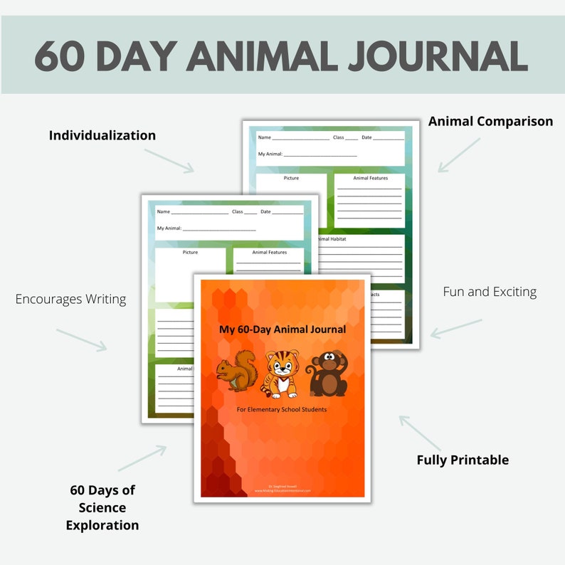 My 60 Day Animal Journal, Science Journaling, Science Activity Book for