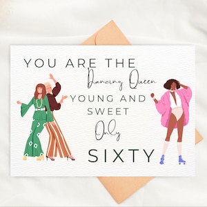 Printable 60 Birthday Card| Dancing Queen|Geburstagskarte zum 30 Geburstag|Klappkarte als Pdf Datei zum selber ausdrucken| Mama Mia Abba Fan