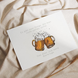 Printable Birthday Card Beige| Beer| Folding card to print yourself | For fathers, friends and beer lovers| Funny birthday card|