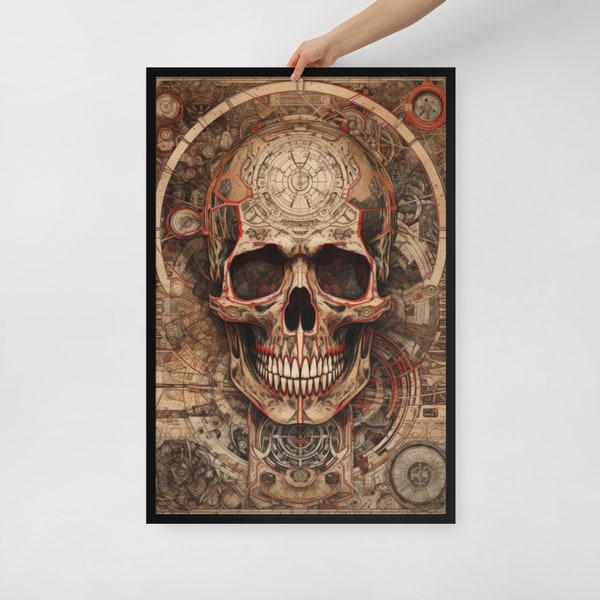 The Mechanical Skull - Framed Poster - Gothic Sci-Fi Art - AI Generated