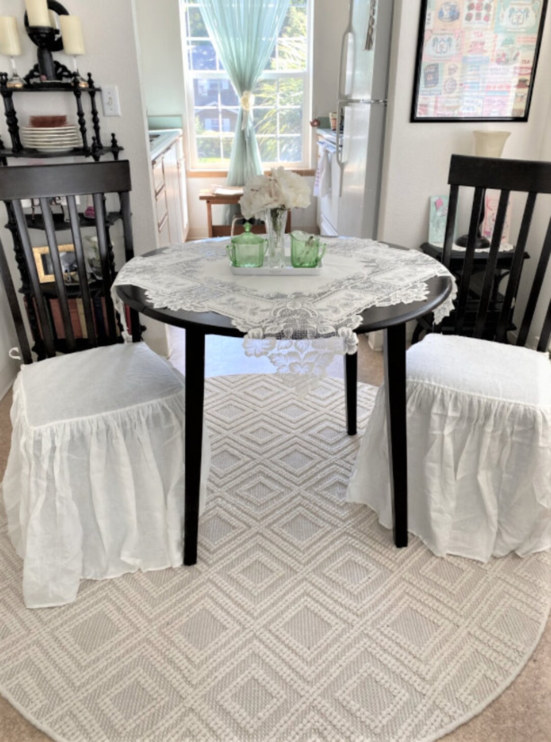 White Linen Chair Cover Ruffled Chair Cover Stonewashed Etsy