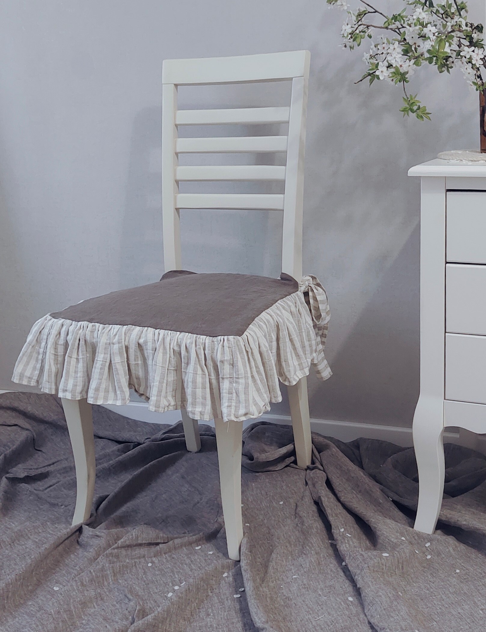 Ruffled Linen Dining Chair Covers Slipcover Farmhouse Etsy