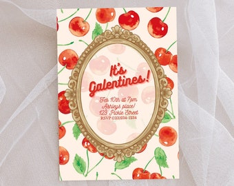 Galentines invitation, galentines invite, cherry galentines party, cherry invitation, galentines day, valentines day party girls party,