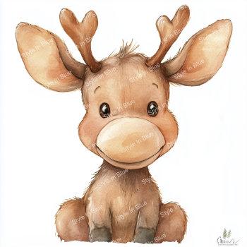 Cute Baby Moose Digital Prints - 10 High-resolution Watercolor Art ...