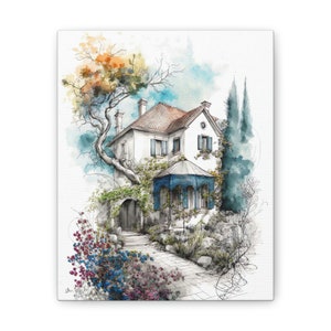 House Sketch Art Print: Romantic Garden Decor, Modern Gallery Wall
