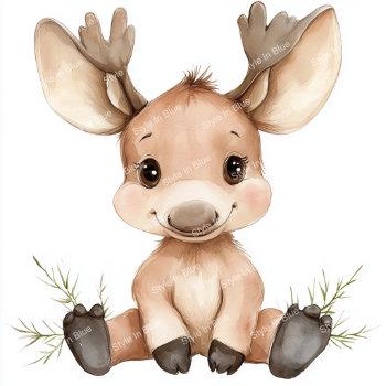 Cute Baby Moose Digital Prints - 10 High-resolution Watercolor Art ...