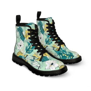 Back to School - Trendy Floral Summer Women&#39;s Canvas Boots - Green Pattern - Stylish, Comfortable Footwear for Women