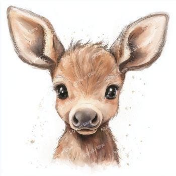 Cute Baby Moose Digital Prints - 10 High-resolution Watercolor Art ...