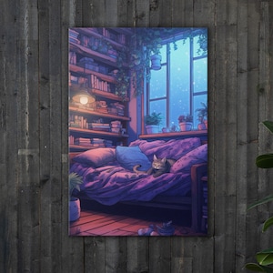 Lofi Style Canvas Art | Thin Canvas | Cozy Room Vibe | Lofi Cat | Wall Decor | Cozy Bedroom Wall Art | Lo-fi Aesthetic | Lofi Art Print