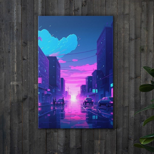 Lofi Style Canvas Art | City Scene | Cozy Room Vibe | Slim Canvas | Wall Decor | Cozy Bedroom Wall Art | Lo-fi Aesthetic | Lofi Art Print