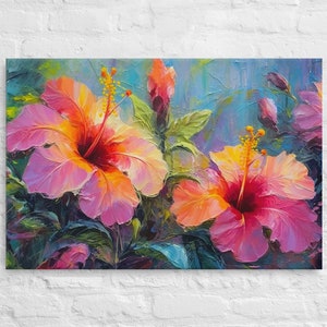 Tropical Flowers Canvas Print | Abstract Oil Painting | Hibiscus | Colorful Wall Decor | Tropical Wall Art | Maximalist Wall Art | Floral