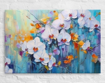 Tropical Flowers Canvas Print | Abstract Oil Painting | Orchids | Colorful Wall Decor | Tropical Wall Art | Maximalist Wall Art | Floral