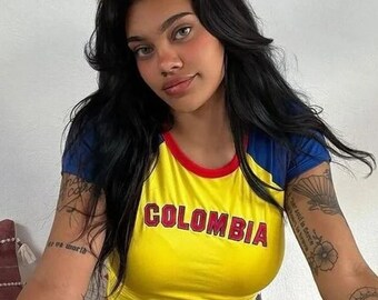 Y2K Colombia Jersey Top - Soccer Baby Tee, 2000s Aesthetic, Colombia Baby Tee, Colombia Shirt, Columbia Shirt, Colombia Jersey