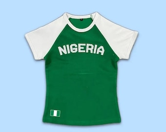 Top in maglia Y2K Nigeria - Top corto da calcio, abbigliamento anni 2000, abbigliamento Y2K, maglietta per bambini Nigeria, maglietta per bambini nigeriani, maglietta con bandiera della Nigeria