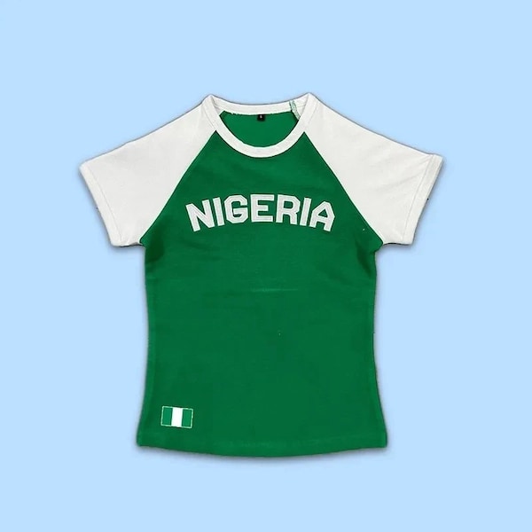 Y2K Nigeria Jersey Top - Soccer Crop Top, 2000s Clothing, Y2K Clothing, Nigeria Baby Tee, Nigerian Baby Tee, Nigeria Flag Shirt