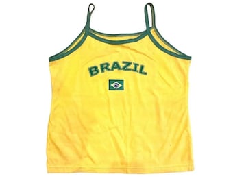Brasilien Tank Top Y2k Fußball Crop Top Brasilien 2000er Jahre Ästhetisches Brasilien Jersey Blokette Sommer T-Shirt Streetwear Mädchen Kleidung brasilianische Flagge Top T-Shirt