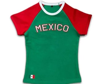 Y2K Mexico Jersey Top - Soccer Crop Top Baby Tee, 80s 90s 2000s Aesthetic, Y2K Clothing, Mexico Shirt Women, Mexico Soccer Jersey