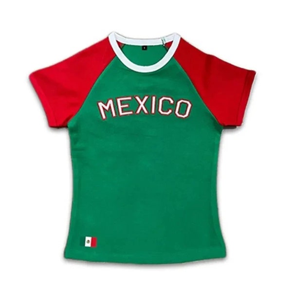 Y2K Mexico Jersey Top - Soccer Crop Top Baby Tee, Estética de los años 80 90s 2000, Ropa Y2K, Camisa de México Mujeres, Camiseta de Fútbol de México