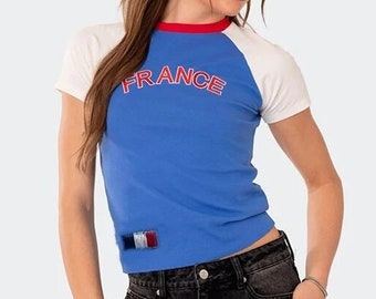france crop top baby t shirt 90s football cropped t-shirt