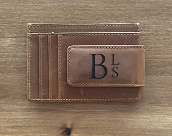 Engraved Leather Money Clip Wallet – Personalized Men's Gift