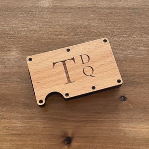 Billetera de madera grabada con clip para billetes - Regalo para hombres - Regalo de Navidad para él - Billetera grabada