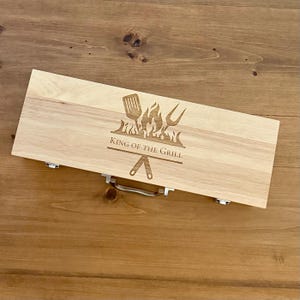 King of the Grill BBQ Tool Set – Engraved Bamboo Case | Father’s Day Gift, Birthday Gift for Him, Grill Master Gift Set