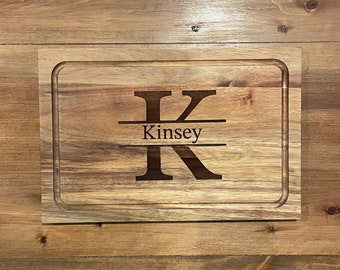 Personalized Acacia Wood Cutting Board: Split Monogram Gift