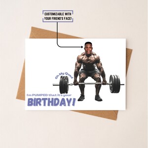 Custom Birthday Card, Funny Card, Custom Face Card, Personalized, Printable, Bodybuilder, Digital Download, Greeting Card, Weightlifter Card