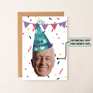 Aangepaste pensioenkaart, ik ben met pensioen, grappige kaart, gelukkige pensioenkaart, aangepaste gezichtskaart, gepersonaliseerd, digitale download wenskaart