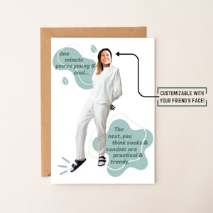 Benutzerdefinierte Geburtstagskarte, lustige Karte, Socken und Sandalen Karte, benutzerdefinierte Gesichtskarte, personalisiert, Birkenstocks Geburtstagskarte, druckbar, Download