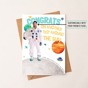 Carte d’anniversaire hors de ce monde, carte d’anniversaire d’astronaute personnalisée, carte drôle, carte spatiale, carte de visage personnalisée, personnalisée, imprimable, télécharger