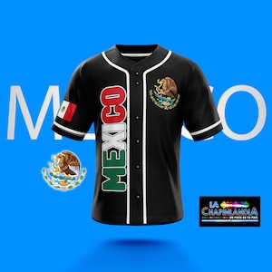 Mexico Logo Black White Custom Name Baseball Jerseys for Men & Women JN40942, XL / No Piping