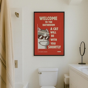 Funny Cat Bathroom Sign Peeking Cat Wall Art Printable Bathroom Poster Quirky Decor Cat Lover Gift Instant Download Print