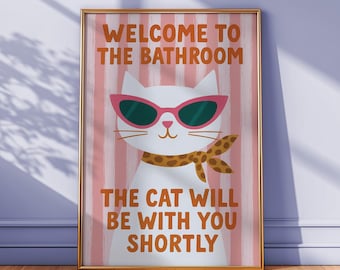 Lustige Katzen Badezimmer Wand Kunst | Katzen Geschenke, Katzendrucke, Katzen Kunst, Katzenmama Geschenk, süße Geschenke, Wanddekoration, bunte Kunst, lustig, Zuhause Feline Zeichen