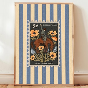 Vintage Gestreifter Rodeo-Druck Wandkunst Rustikaler Mid West Mid Century Modern Dekor Retro Pferdeästhetischer Druck Schlafzimmer Cowboy , ungerahmt