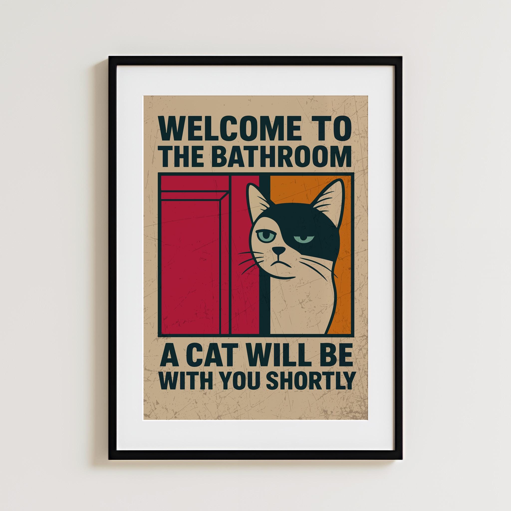 Bathroom Wall Art Funny Cat Bathroom Sign A Cat Will Be With You ...