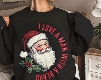 I love a man with a beard PNG, sublimation design download, Retro Christmas PNG , Santa PNG, t-shirt designs, Sant t-shirts, Christmas png
