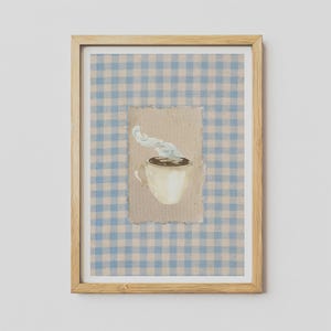 Vintage Kaffee Wandbild, blaues Küchenbild, gemütliches Wohndekor, Geschenk für Kaffeeliebhaber, Kaffee am Bauernhof, ästhetisches Esszimmer, ungerahmt