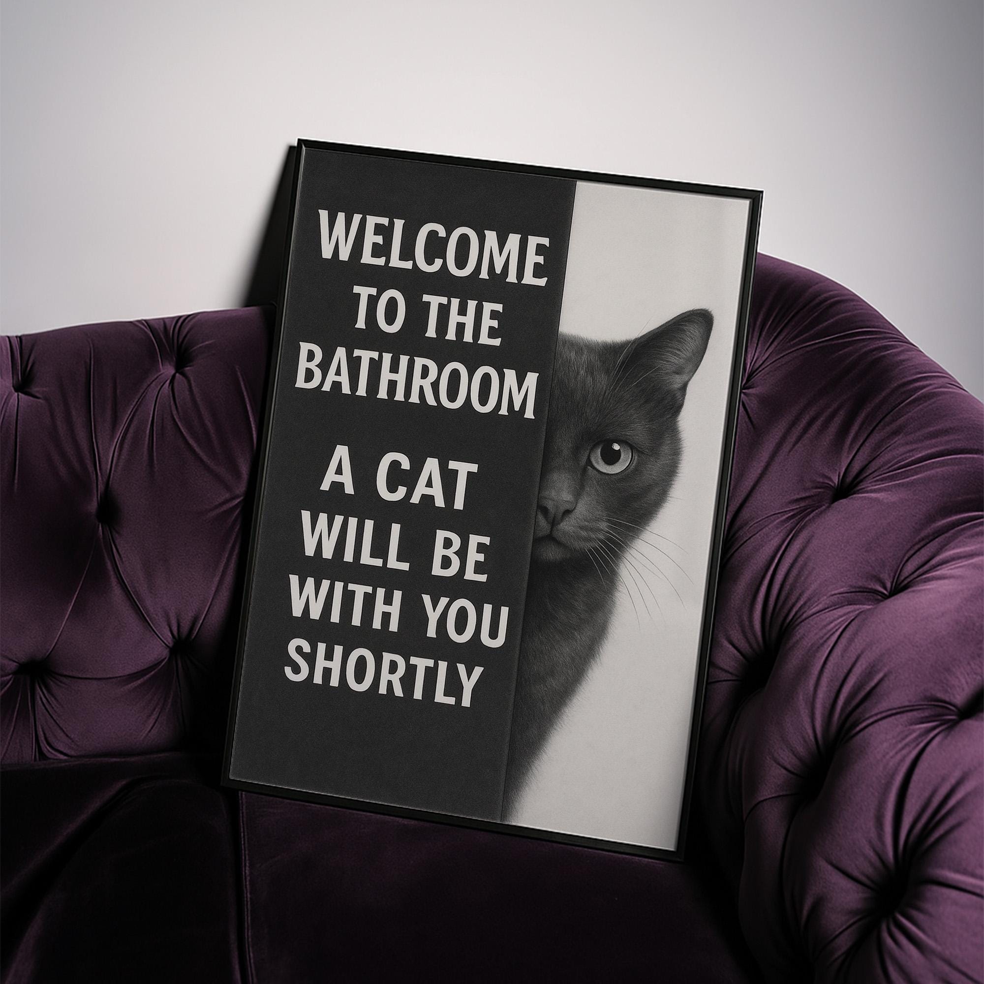 Funny Cat Bathroom Sign, Cat Peeking Wall Art, Cat Bathroom Art ...