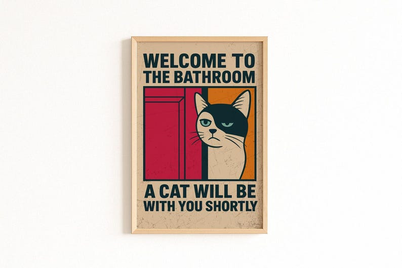 Bathroom Wall Art Funny Cat Bathroom Sign A Cat Will Be With You ...