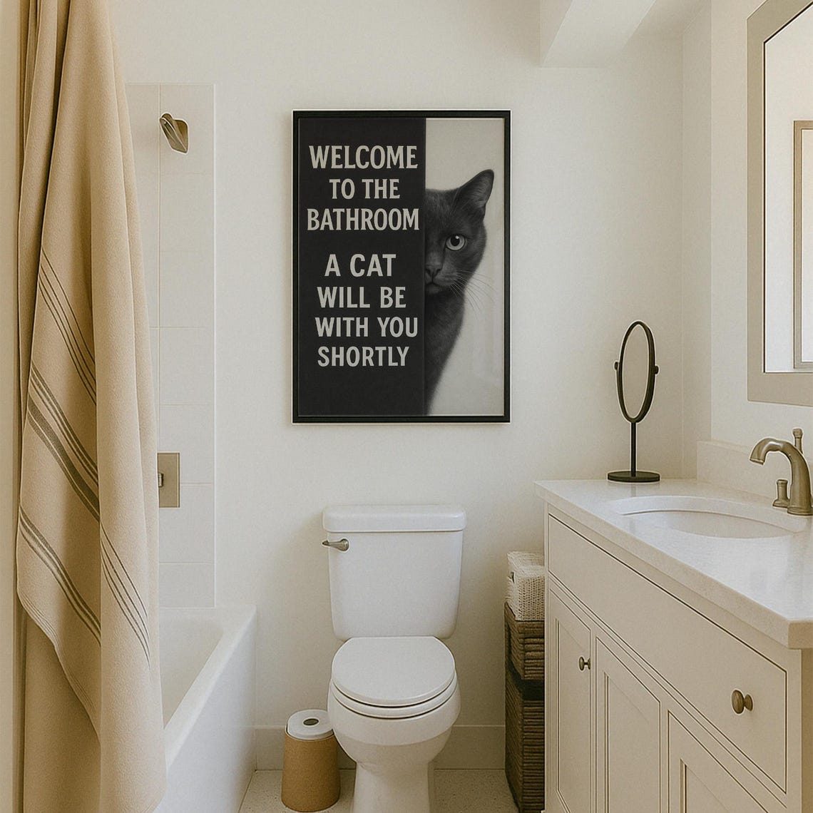 Funny Cat Bathroom Sign, Cat Peeking Wall Art, Cat Bathroom Art ...