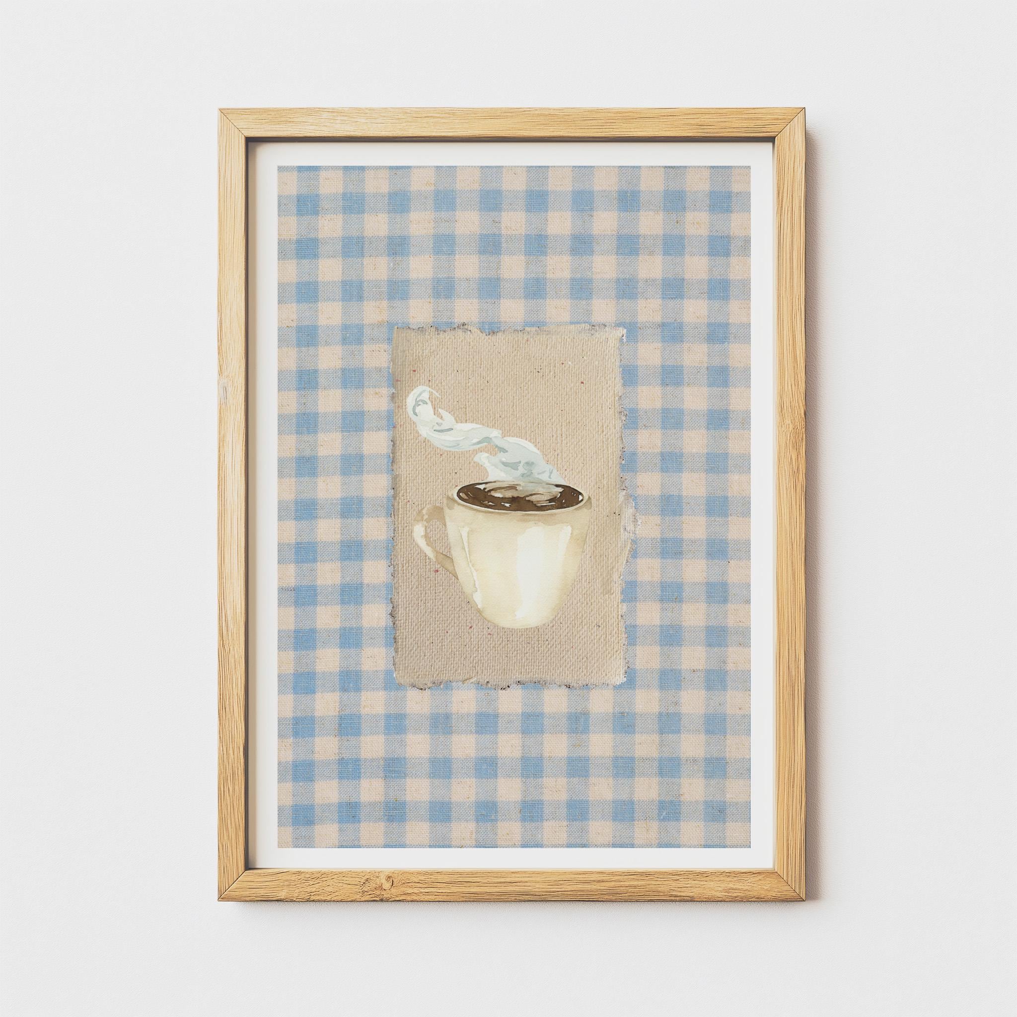 Vintage coffee wall art, blue kitchen print, cozy home decor, coffee lover gift, farmhouse coffee sign, aesthetic dining room, digital print