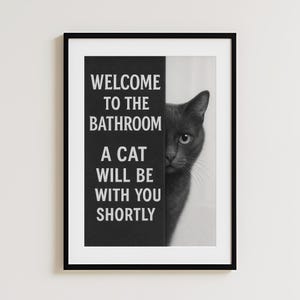Funny Cat Bathroom Sign, Cat Peeking Wall Art, Cat Bathroom Art Printable, Quirky Decor, Cat Mom Gift, Instant Download Digital Print