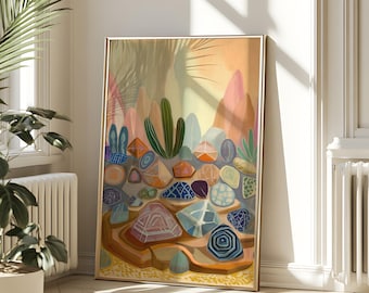 Midcentury Modern Colorful Pink Rock Collage | Western Desert Wall Art Decor | Cactus Landscape Wall Art | Texas Arizona California Travel