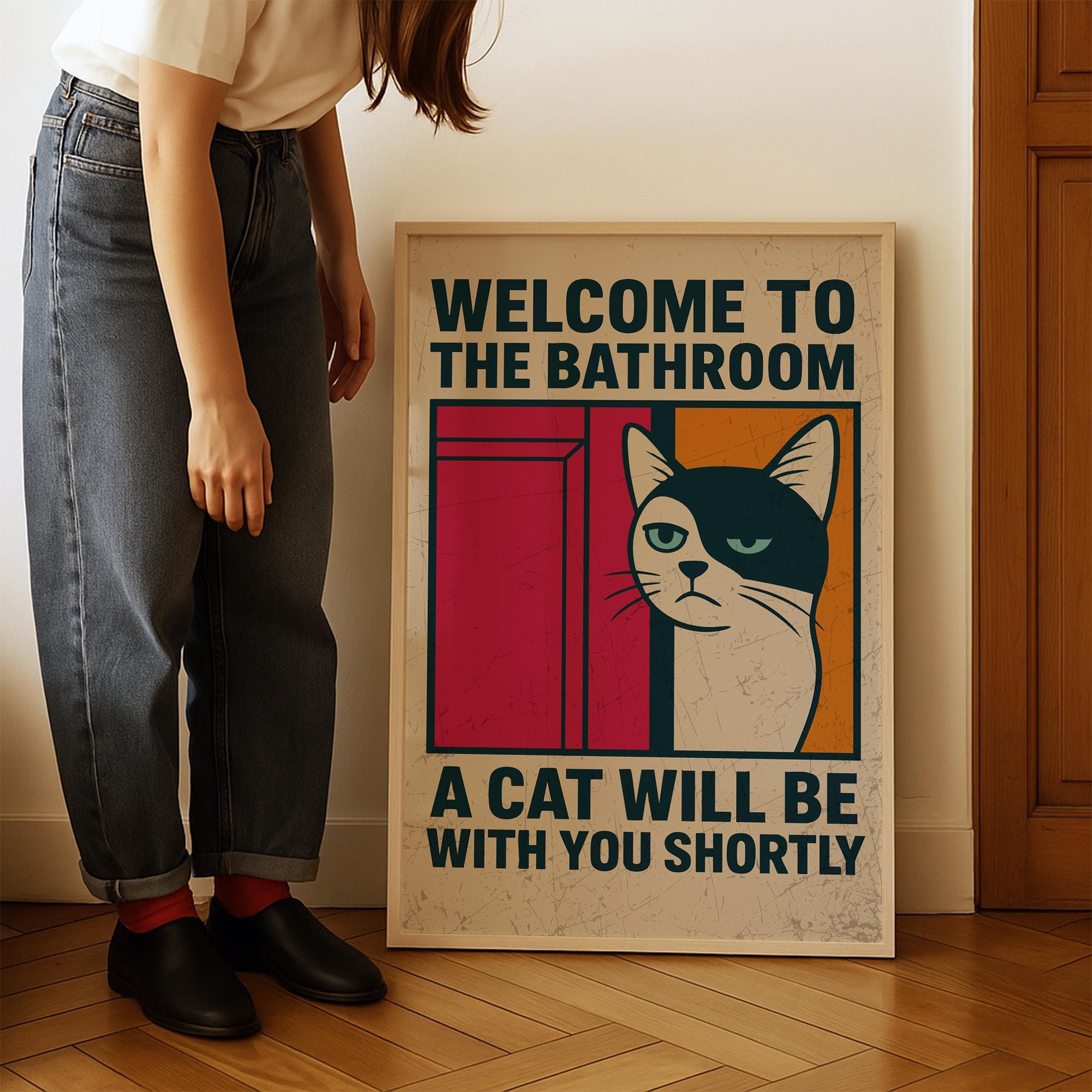 Bathroom Wall Art Funny Cat Bathroom Sign A Cat Will Be With You ...