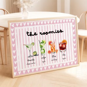 Custom Roommate Drink Print, Trendy College Apartment Dorm Art Best Friend Gift, Roommates as Drinks Poster, Personalized Bar Cart Wall Art