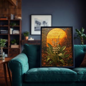 Lily of the Valley Emerald Green Sun Art | Mystical Taurus Floral Print | Boho Botanical Digital Download | Spiritual Wall Decor