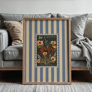 Vintage Striped Rodeo Print Wall Art Rustic Mid West Mid Century Modern Decor Retro Horse Aesthetic Print Western Poster Bedroom Cowboy